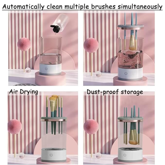 AMYESE Makeup Brush Cleaner, Automatic Makeup Brush Cleaning Machine, 3-in-1 Electric Beauty Brush Cleaner, Air Drying and Dust-proof Organizer, Makeup Brush Tool, Great Gift for Makeup Friends