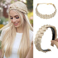 CJL HAIR 2PCs Braided Headbands Hair Piece for Women Synthetic Hair Hoops Head Bands Handmade Braid Hairband Accessories Elastic Stretch Headwrap Cream Blonde