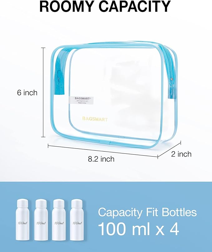 BAGSMART Clear Toiletry Bag 3-Pack TSA Approved Water-Repellent, Blue
