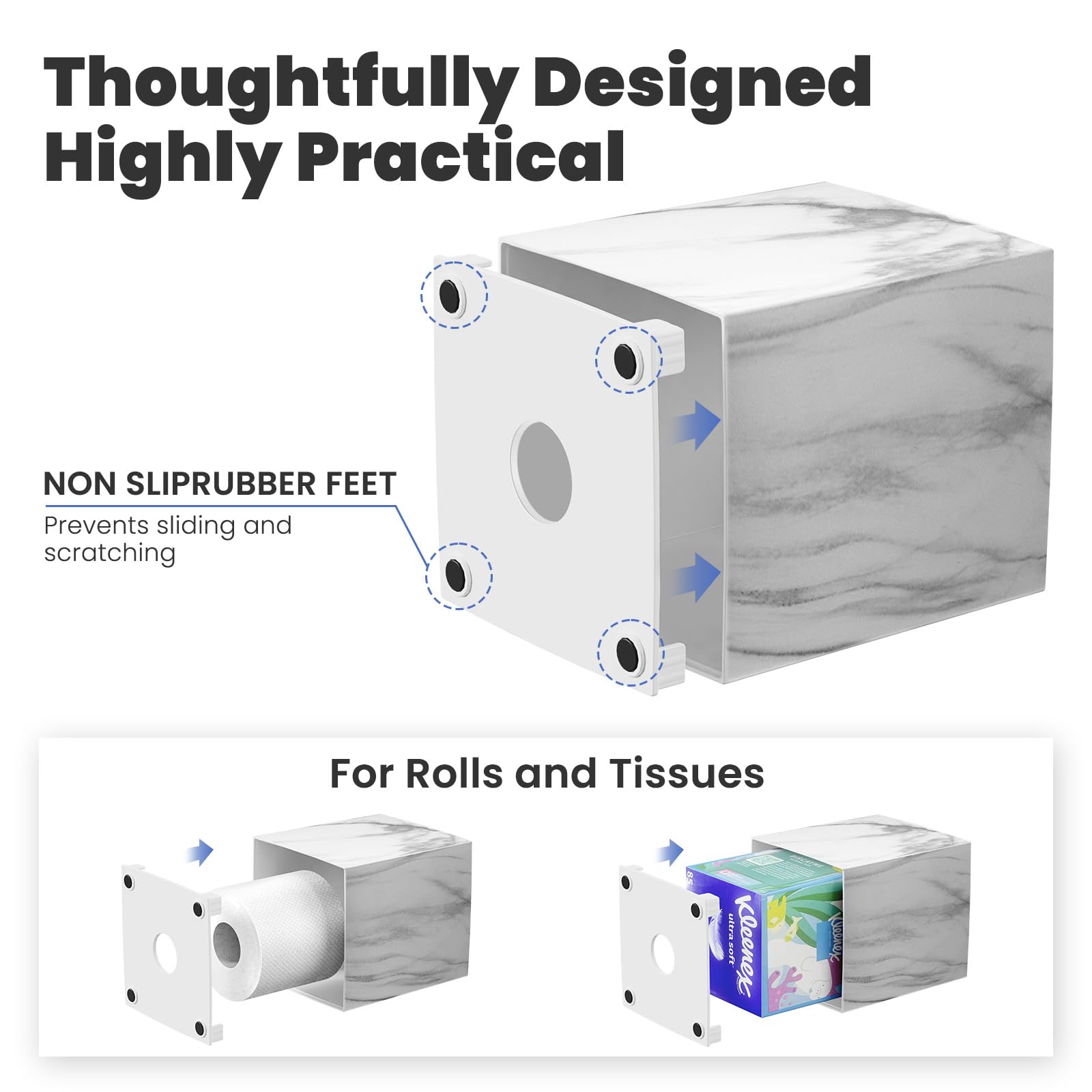 Tissue Box Cover,Square Acrylic Tissue Holder with Non-Slip Base,Marble