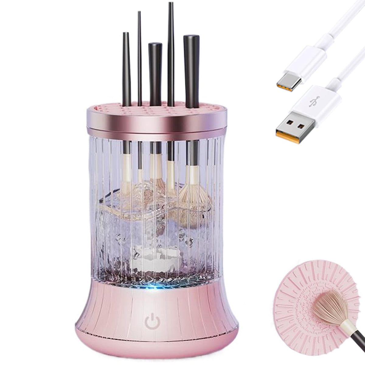 Makeup Brush Cleaner Machine, 2 in 1 Electric Makeup Brush Cleanser, Automatic Spinning Make Up Brush Cleaner Tools for Makeup Brush and Sponges for Women(Rechargeable）