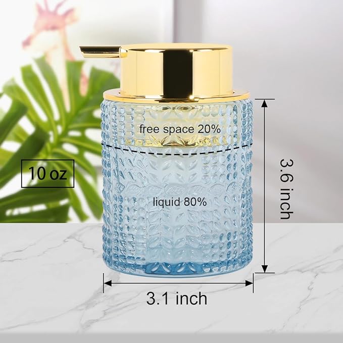 Fvstar Glass Foaming Soap Dispenser,Foam Dispenser Bottle with Large Pump,Wide-Mouthed and Easy to Press,Refillable Hand Soap Dispenser for Bathroom Countertop and Kitchen Decor (1, Blue)