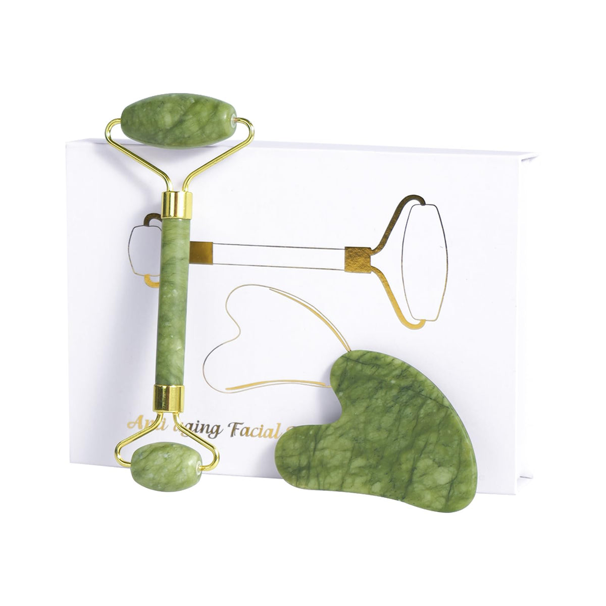 LSXKAMIX Jade Roller Gua Sha Tools - Nature Gua Sha Facial Tool Skin Tightening Face Massager Anti-Aging Jade Face Roller Puffiness Reducing Guasha Stone for Women Men (White)