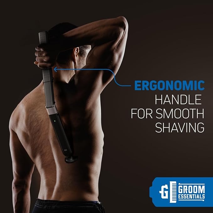 ChargeWorx Rechargeable Electric Back Shaver for Men, Extendable Long-Handle Back Razor for Hard-to-Reach Areas, Portable Body Groomer and Hair Trimmer - Adjustable Folding Handle for Smooth Shaving