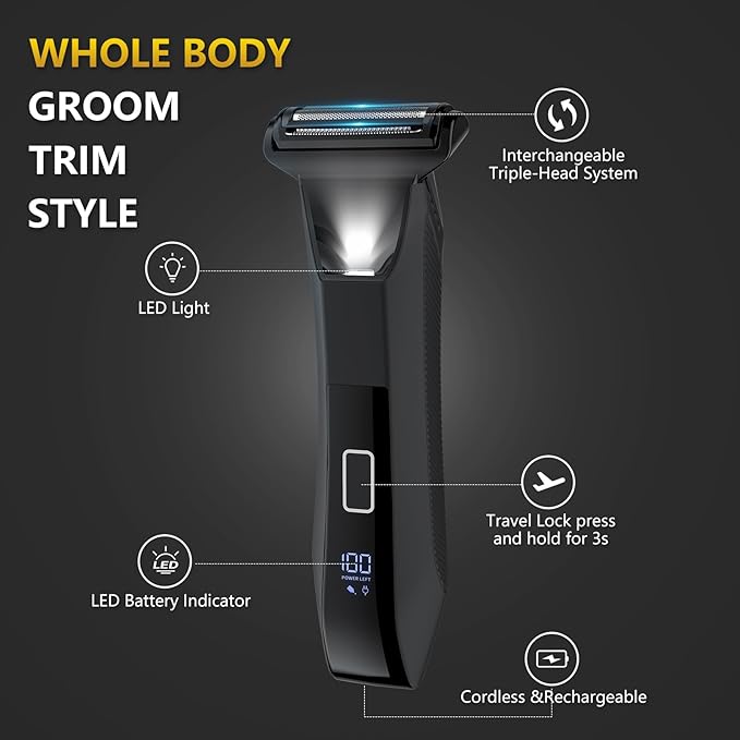 Bomic Manscape Men Body Trimmer IPX7 Waterproof Ball Pubic Hair Groomer