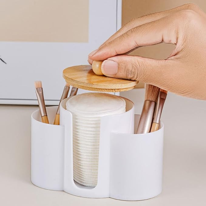 3-in-1 Q-Tip Holder for Bathroom – Premium Vanity Organizer Canister with Dustproof Lid for Cotton Swabs, Balls and Pads, Countertop Storage Container（Clear）