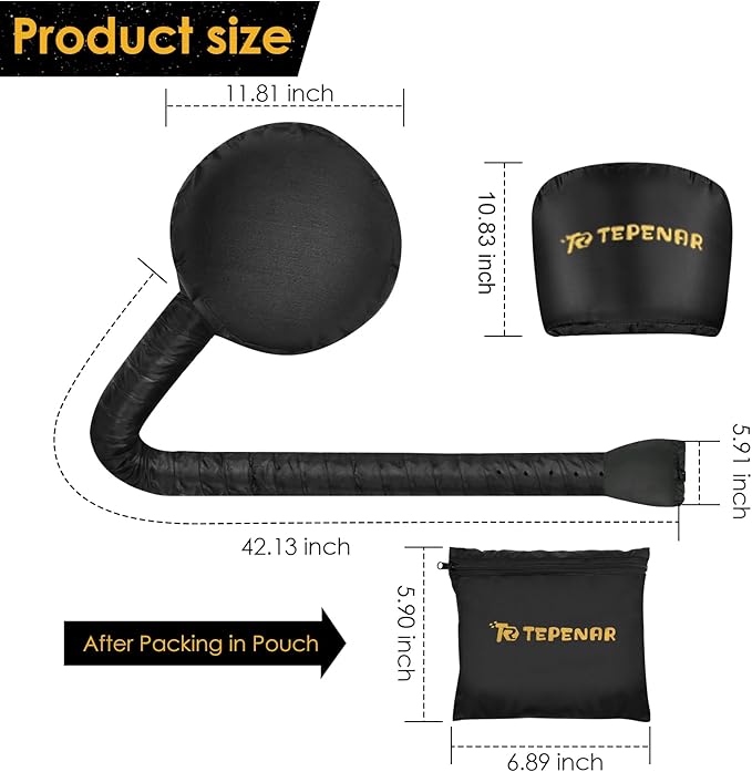 TEPENAR Bonnet Hair Dryer Attachment, Large - Black, Upgraded Soft Adjustable for Hand Held Hair Dryer, Fast Drying, Ideal for Natural Curly Textured Hair Care and Speeds Up Drying Time at Home