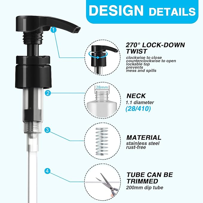 6 Pcs Pumps for Shampoo and Conditioner, Body Wash, Gel, Shampoo Pumps for 1 Liter 33.8 Oz Bottles Salon Conditioner Bottles, Black & White Shampoo Pump Bottle Dispenser, Liquid Pump Dispenser