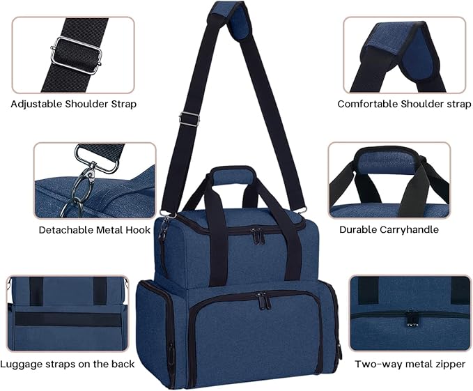 Nail Polish Organizer Case Holds 80 Bottles (15ml - 0.5 fl.oz) and a Nail Lamp,Nail Polish Case with 2 Removable Bags and Tools Storage Sections Blue