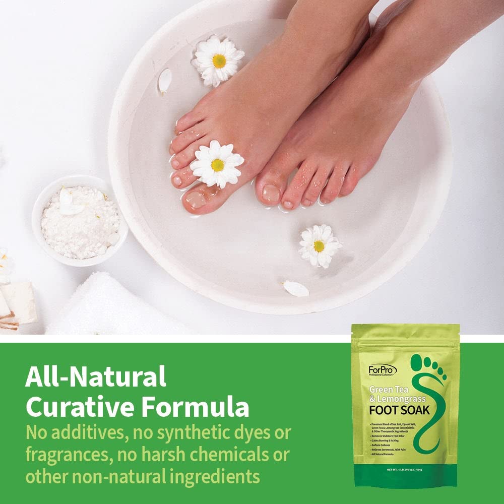 ForPro Professional Collection Green Tea & Lemongrass Foot Soak with Sea & Epsom Salt for Toenail Athletes, Stubborn Odor Scent, Softens Calluses & Soothes Sore Tired Feet - 48 Ounces (3 1-lb Packs)