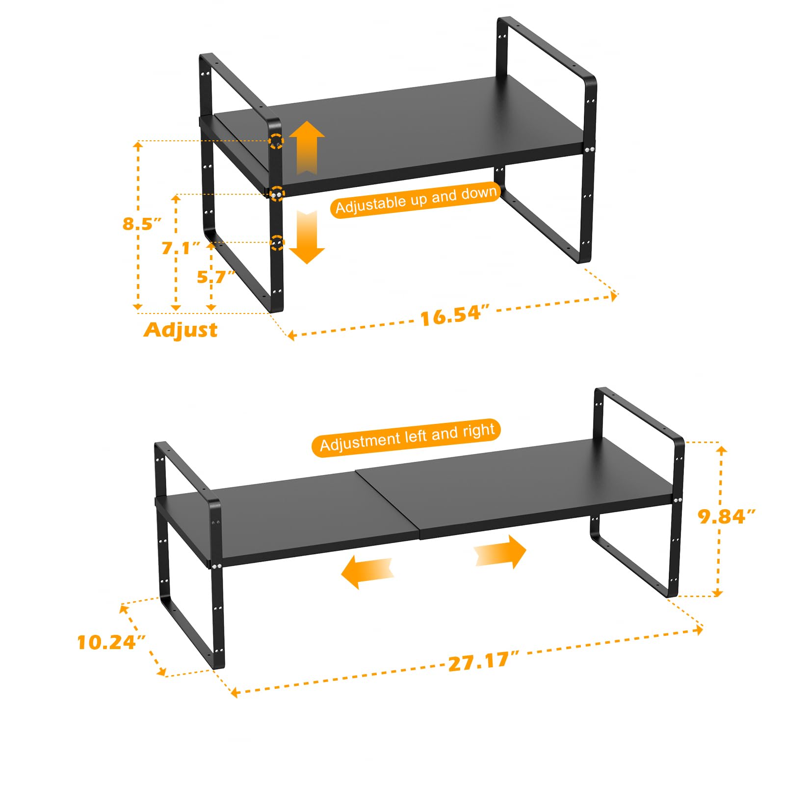 Slideep Expandable Cupboard Organizer,Large Kitchen Cabinet Organizer Stackable Shelf Organizer large Expandable Shelves, Counter Pantry Storage Organization, Black, 16" to27 L x 10" W, 3 pack