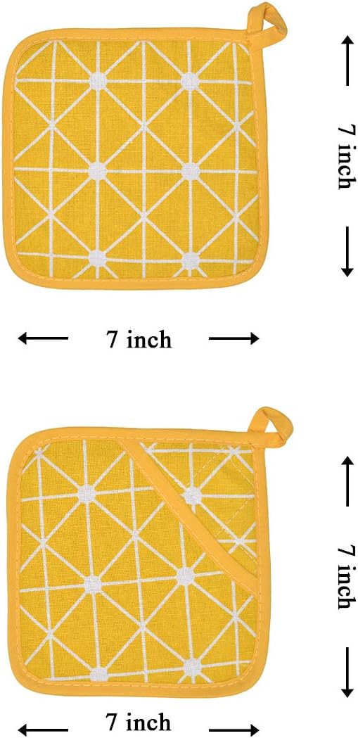 Win Change Oven Mitts and Potholders BBQ Gloves-Oven Mitts and Pot Holders with Recycled Infill Silicone Non-Slip Cooking Gloves for Cooking Baking Grilling (4-Piece Set,Yellow)