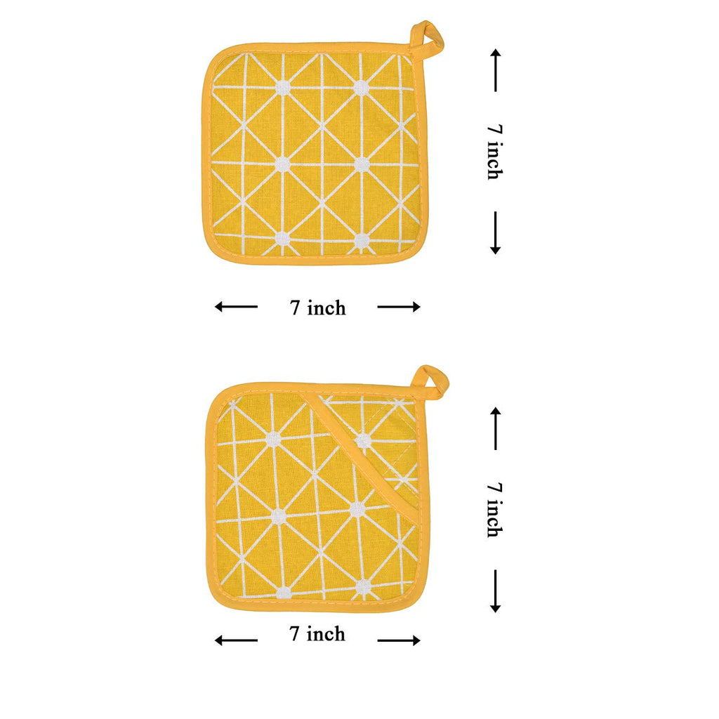 Win Change Oven Mitts and Potholders BBQ Gloves-Oven Mitts and Pot Holders with Recycled Infill Silicone Non-Slip Cooking Gloves for Cooking Baking Grilling (4-Piece Set,Yellow)