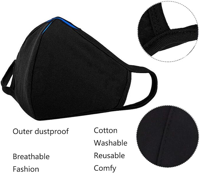 FECEDY 6pcs/Pack Black Mask Windproof Dustproof Masks Breathable Reusable Washed for Outdoor Sport Half Face Earloop Cotton Masks