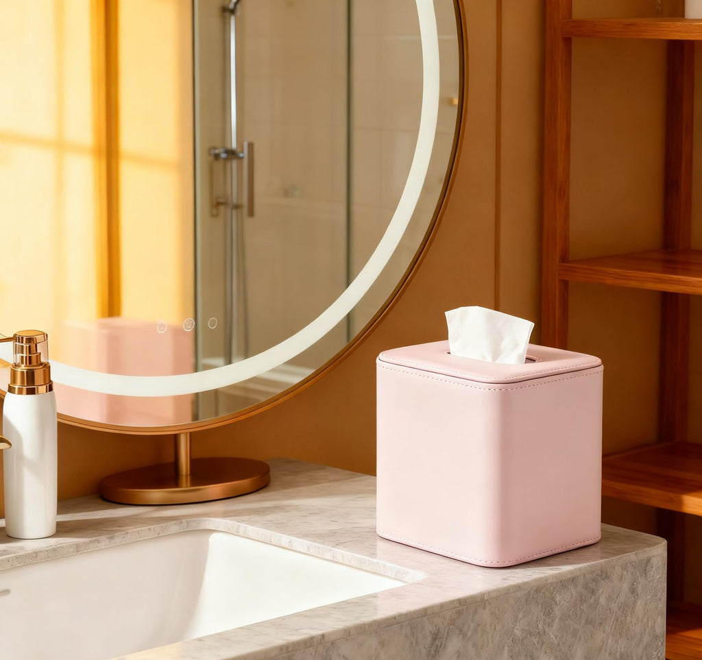 TNIIFXC Tissue Box Holder Square PU Leather Stylish Facial Tissue Box with Magnetic Closure Decorative Cube Tissue Box Cover for Bathroom Vanity Office