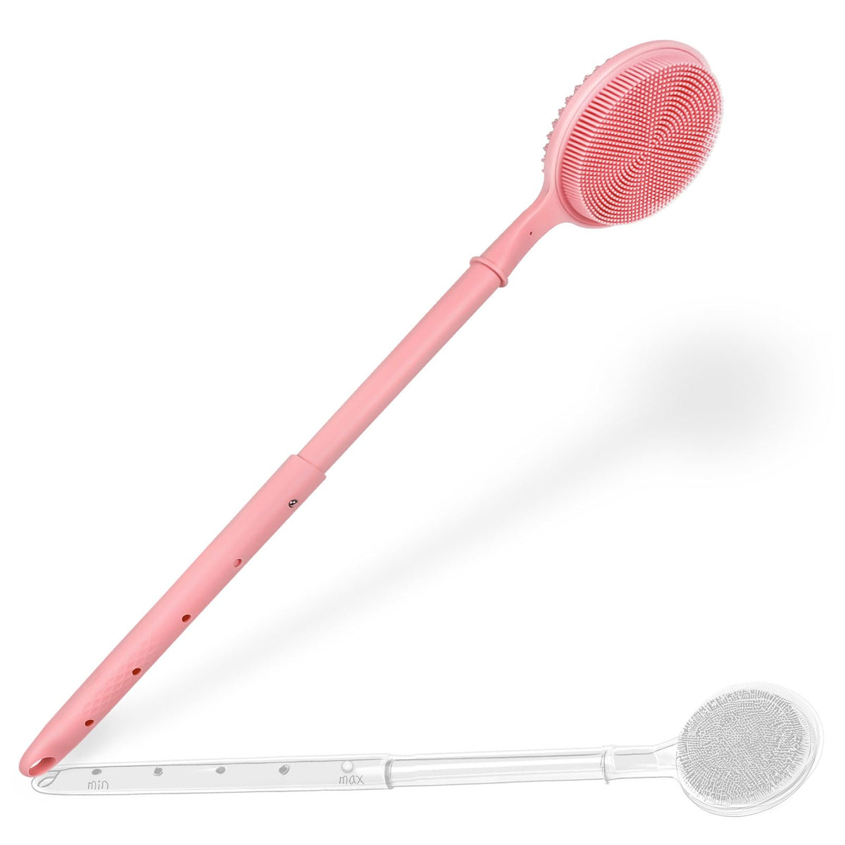 OZNER 24 Inches Silicone Back Scrubber for Shower - Extendable Long Handle Shower Brush with Dual-Sided Bristles - Exfoliating Body Scrubber for Sensitive Skin - Perfect for Men & Women (White)