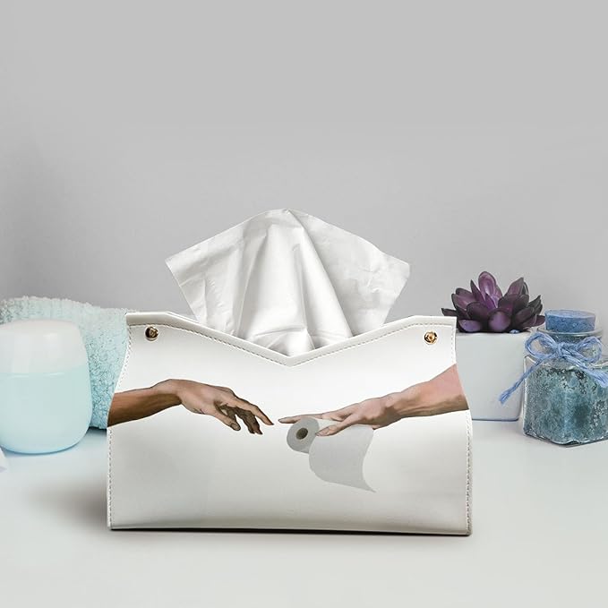 Funny Tissue Box Cover Rectangle for Bathroom, Funky Handing Toilet Paper Holder Vintage Tissue Box Holder for Wahroom WC, Funny Bathroom Decor PU Facial Paper Case Gifts for Men 9.8x5.9x5.9