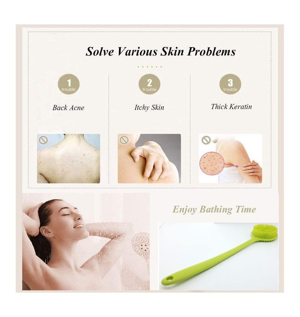 Long Handle Silicone Body Scrubber for Shower, Dual-Sided Back Scrubber Brush with Soft Bristles&Massage Nodes, Exfoliating Bath Brush for Hard to Reach Areas, Easy to Clean & Quick Dry, for Daily Use