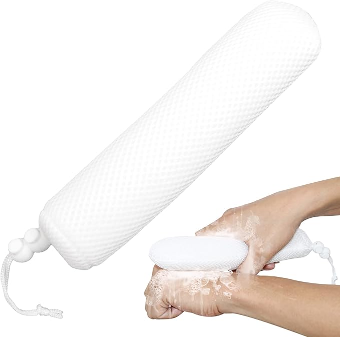 KkaFFe Bath Brush Head with Sponge,Back Scrubber Bath Mesh Bath Body Brush Head for Elderly Aid Bathing and Shower (Blue Head)