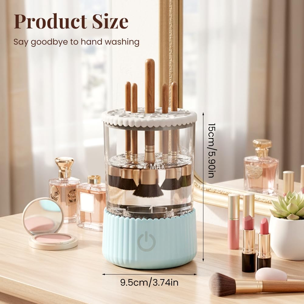 Electric Makeup Brush Cleaner Machine, 2026 New Automatic Spinning Make Up Brush Washer Portable Makeup Brushes Cleanser for All Size Beauty Makeup Brushes (Blue)