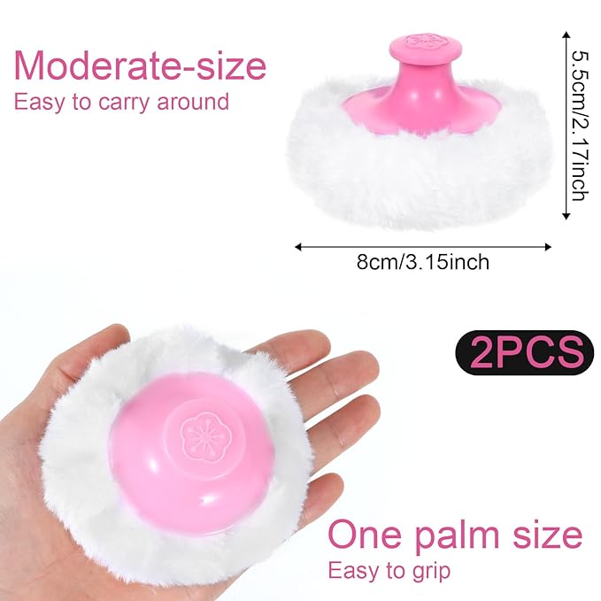WLLHYF 2 Pcs Fluffy Large Body Cosmetic Face Loose Powder Applicator Handle Foundation Puff Pad Washable Beauty Application Tool for Women