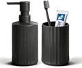 Fooguila Bathroom Set Accessories, Black Soap Dispenser and Toothbrush Holder Complete 2 Piece Plastic Hand Dish Soap Counter Set for Modern Decor