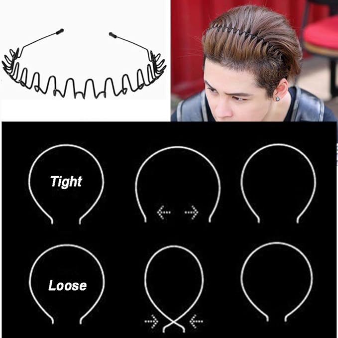 WantGor Metal Headbands for Women Men, Fashion Unisex Black Hairband Sports Headwear Hair Hoop Hair Accessories for Home, Outdoor (6 Pack)