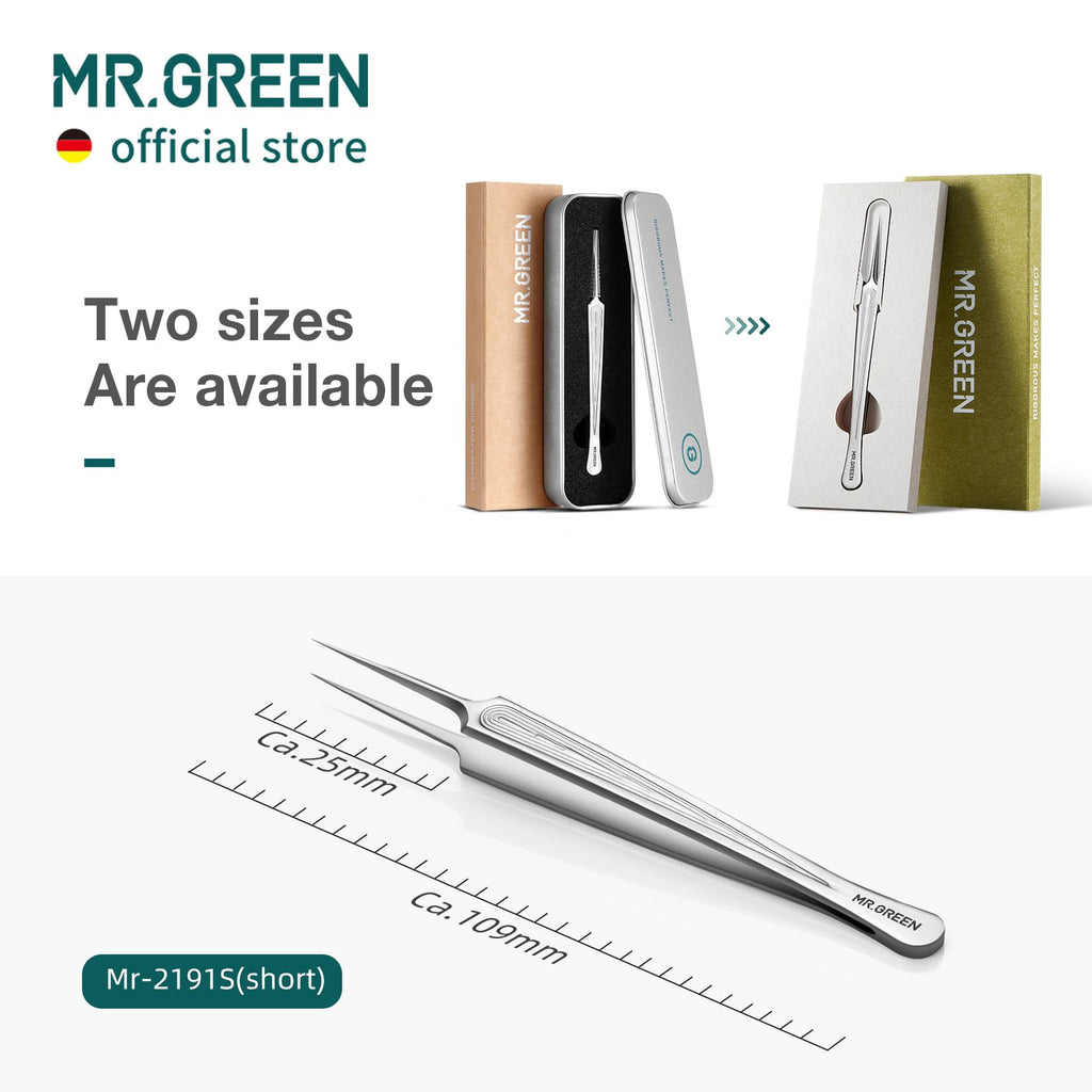 MR.GREEN Ingrown Hair Tweezers Needle Nose Pointed Tips Tweezers For Eyebrows Splinters Blackhead Removal Acne Clip Extractor (Short)