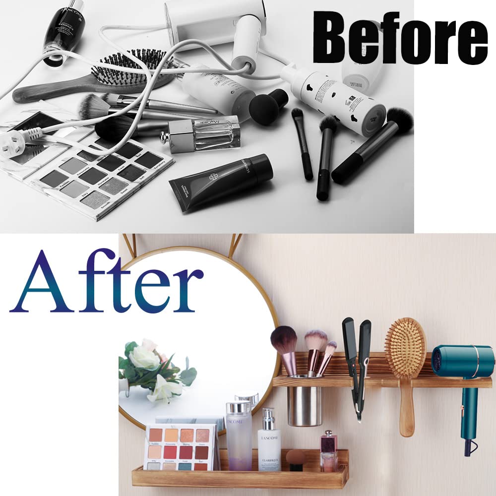 MRPAPA Hair Tool Organizer Wall Mount 2 Layer Wooden Blow Dryer Holder