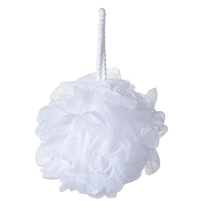 iboodi 60g/pcs White Mesh Bath Sponge Pouf Shower Loofahs Shower Puff Pack of 4 (White)