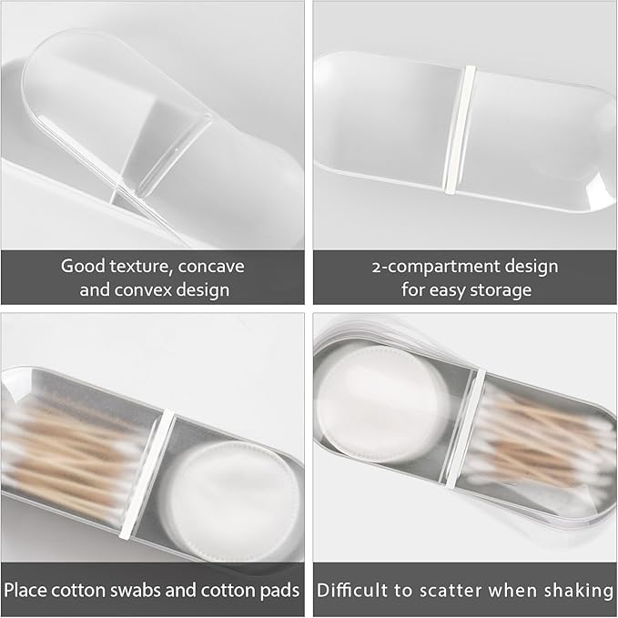 Adorila 2-Pack Travel Cotton Swab & Round Holder, 2-Compartment Organizer with Silicone Band Closure for Luggage & Weekend Tote (White, Beige)