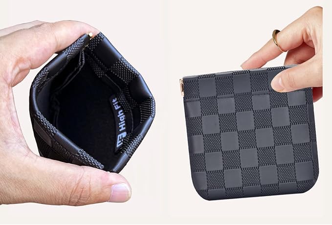 HIGH FIT Leather Pocket Cosmetic Bag for Purse,Coin Purse Lipstick Cosmetic Accessories Organizer, Travel Kit Storage Pouch,Waterproof Portable No Zipper Self-closing (Black/Small)