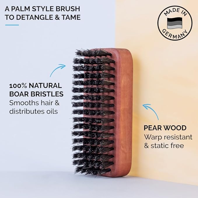 ZEUS Palm Beard Brush for Men, Soft Boar Bristles & Pear Wood Handle (G92)