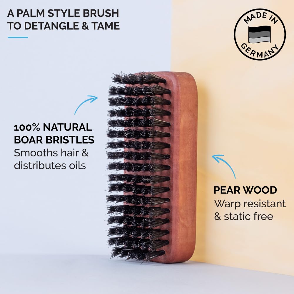 ZEUS Palm Beard Brush for Men, Soft Boar Bristles & Pear Wood Handle (G92)