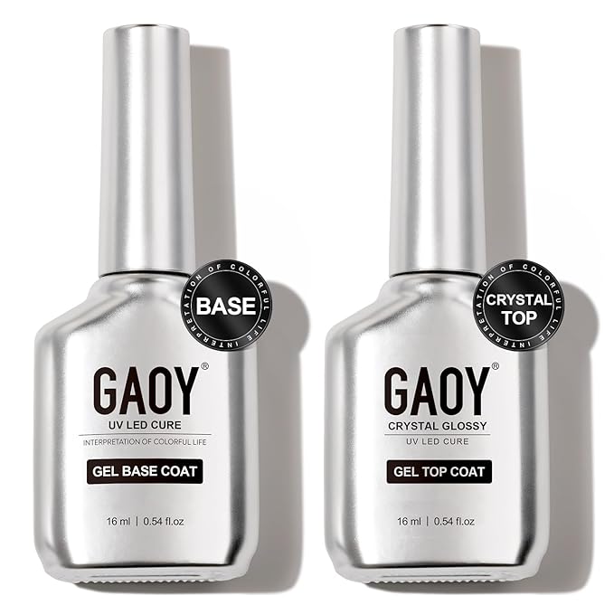 GAOY Crystal Glossy Gel Top and Base Coat Set, 16ml 2 Pcs High-Gloss Top Coat and No Wipe Foundation Combination for UV Light Gel Nail Polish