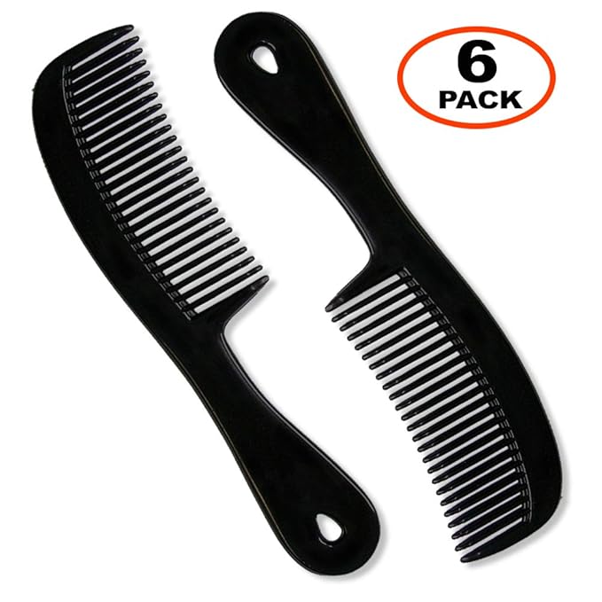 Men's Hair Comb with Handle, 6 Inch Plastic Flexible Pocket Combs for Men, Black Fine Tooth Styling Comb Set for Everyday Grooming, Travel, Beard & Mustache, 6 Pack
