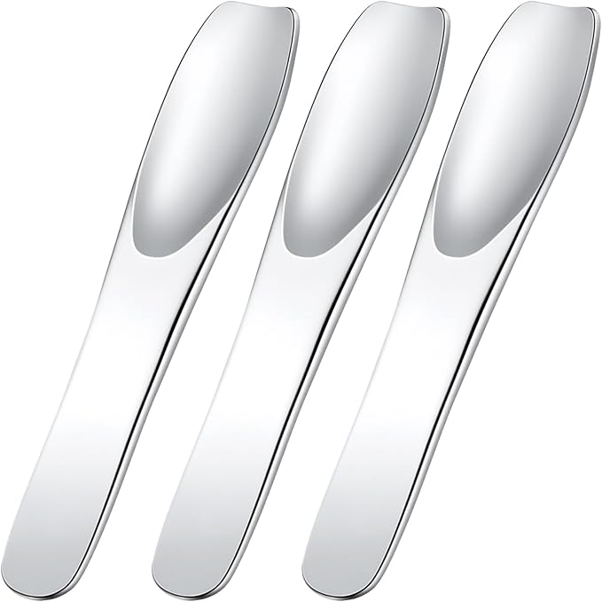 3pcs Mini Stainless Steel Makeup Spatula, 2.75x0.45in Reusable Cosmetic Cream Spatulas Spoon, Silver Skincare Scoop Applicator Facial Massage Beauty Tools for Mixing Face Eye Cream