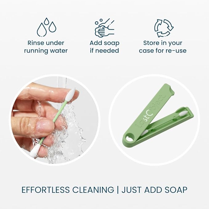 LastSwab Reusable Q-Tips for Makeup - Precision Silicone Cotton Swabs for Eyeliner, Mascara & Touch-Ups - Eco-Friendly Washable Q Tip Alternative - Zero Waste, Travel Case - Green