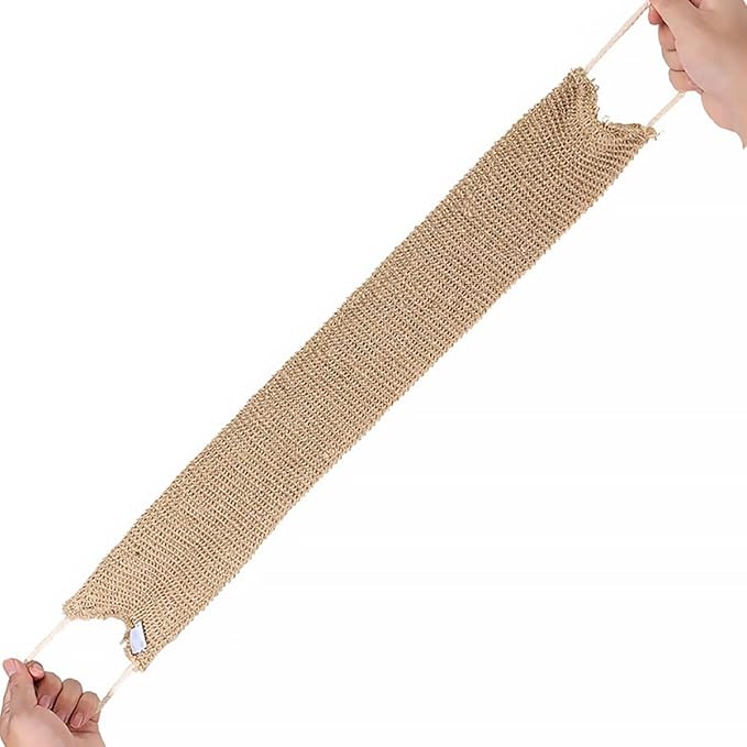 Operitacx Natural Ramie Jute Back Scrubber Bath Exfoliator Strap for Shower, Long Body Scrubbing Towel for Dead Skin Removal, Suitable for Men and Women, Bathing Accessory