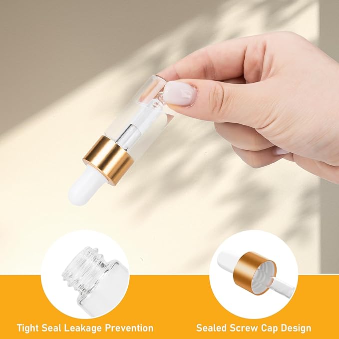 COTOM 20 Pack Mini Dropper Bottle for Cuticle Oil, 10ml Small Sample Essential Oil Dropper Bottles for Travel, Clear Empty Vails for Cosmetic Perfume