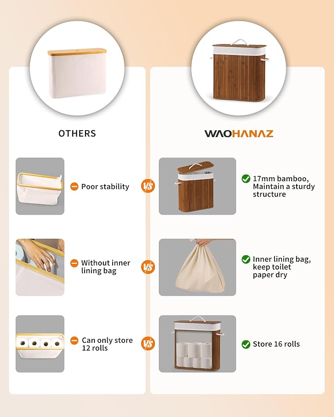 Bamboo Toilet Paper Storage with Lid & Handel, 8 Gallons (30L), Sturdy Toilet Paper Basket, Organizer for Bathroom, Kitchen, Holder with Storage, Walnut