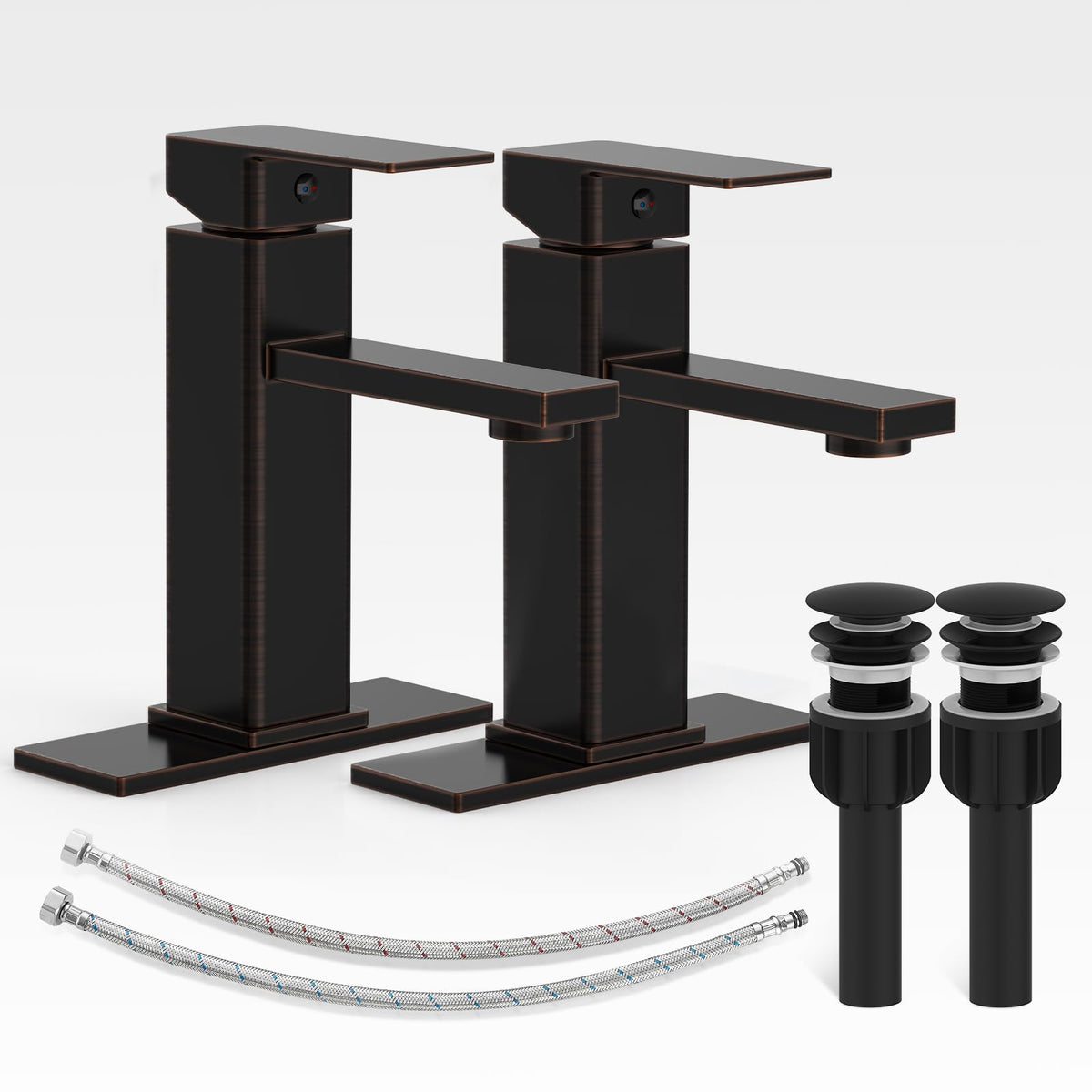 Casavilla Bathroom Faucets(2 Sets),Matte Black Bathroom Faucet with Pop-up Drain and Supply Hoses,Single Hole High Barrel Vanity Faucet for Vessel Sink,Single Handle Stainless Steel RV Faucet