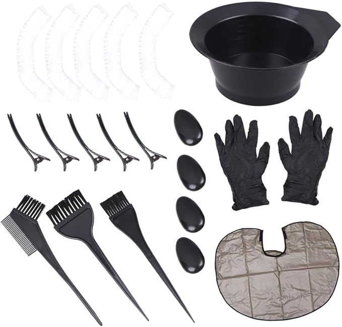 Healifty Hair Dye Coloring Kit 20Pcs - Hair Dye Bowl, Hair Dye Brush, Hair Dye Comb, Hair Coloring Cape, Ear Cover, Gloves, Hairpin, Hair Dying Accessory Kit for Hair Coloring