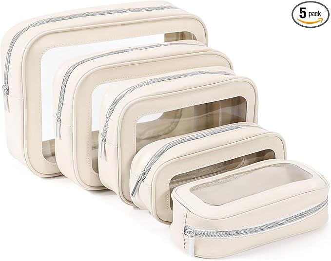 YOPCDJ 5PCS Diaper Bag Organizer Pouch Set, TSA Approved Toiletry Bag，Clear Waterproof TPU Makeup Bag Set Travel Organizer Bags for Women and Kids