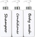 21oz Shampoo and Conditioner Dispenser (Set of 3) Modern Refillable Shampoo Pump Bottles for Shower Soap - Empty Shampoo Conditioner Body Wash Dispenser Set - Stylish Permanent Labels - for Bathroom