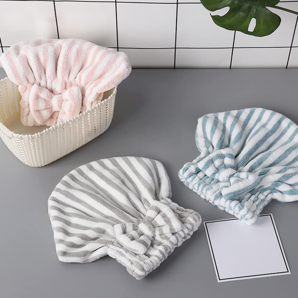 SportMore Microfiber Hair Towel Cap,Soft Absorbent Quick Drying Cap for Curly Thick Hair, Wrap Cap with Hair Brush for Women Girls (Pink&Gray White, 2)