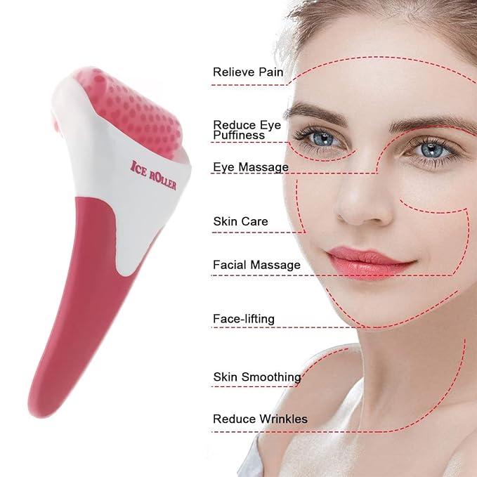 Smato Ice Roller for Face,Cold Facial Massager for Eye Puffiness,Skin Care Tools for Migraine Relief and Blood Circulation (Red)