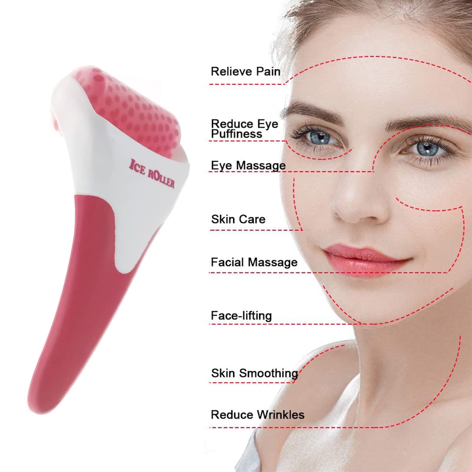 Smato Ice Roller for Face,Cold Facial Massager for Eye Puffiness,Skin Care Tools for Migraine Relief and Blood Circulation (Red)