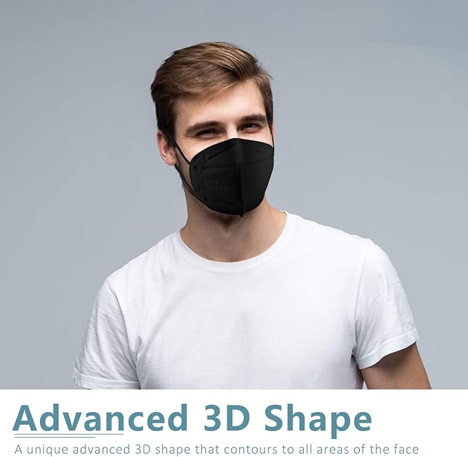ChiSip KN95 Face Mask 60 Pcs, 5 Layer Cup Dust Safety Masks, Breathable Protection Masks Against PM2.5 Dust for Men, Women Black