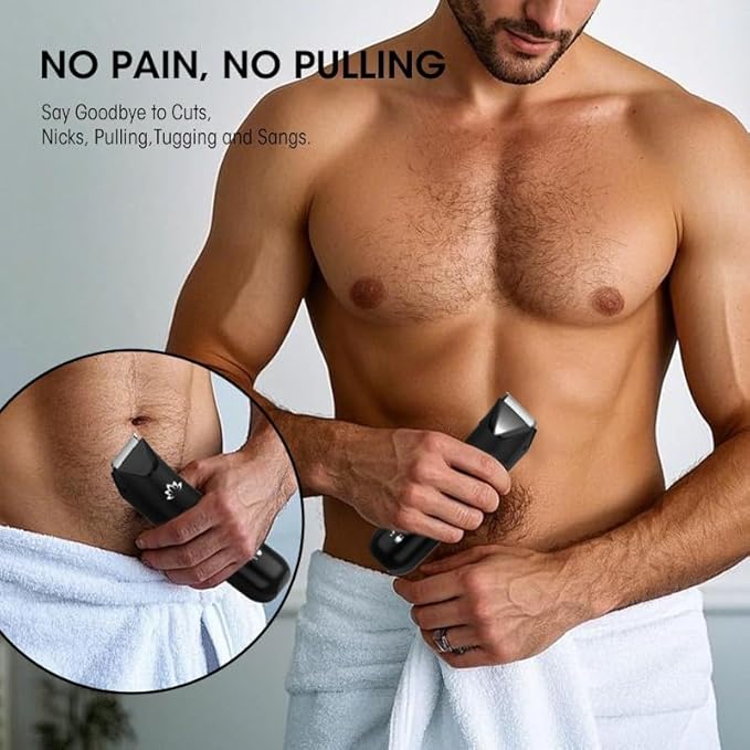 Qreeyx Manscape Trimmer for Men - Electric Body Hair Trimmer with Light, IPX7 Waterproof Electric Razor for Balls/Pubic/Groin/Legs/Chest Hair Removal, Lightweight with LED Display, Gifts for Him Dad
